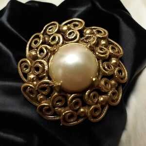 JEANNE Faux Pearl Brooch, Signed, Vintage JEANNE Jewelry